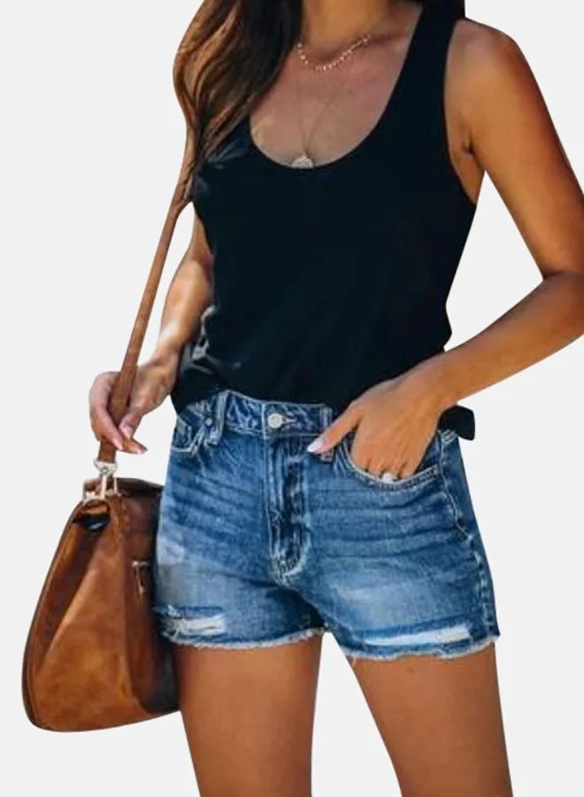 YUNIQEE Blue Solid Denim Shorts