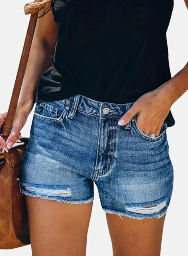 YUNIQEE Blue Solid Denim Shorts
