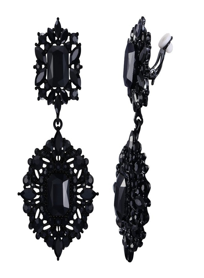 Flyonce Women's Rhinestone Clip-on Earrings, Sparkly Crystal Art Deco Non Pierced Clip On Dangle Earrings Black Black-Tone - Image 1