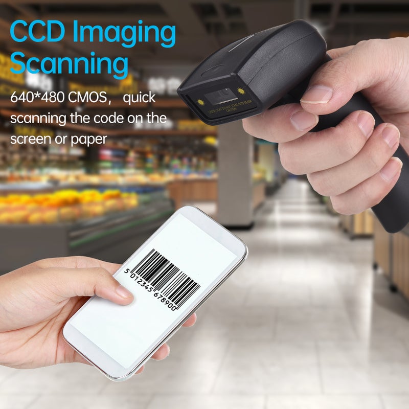 ماسح باركود لاسلكي 1D محمول USB سلكي قارئ باركود CCD مع زر تشغيل يدوي يدعم رموز الورق والشاشة متوافق مع ويندوز أندرويد ماك لمتجر التجزئة سوبر ماركت مكتبة - Image 3