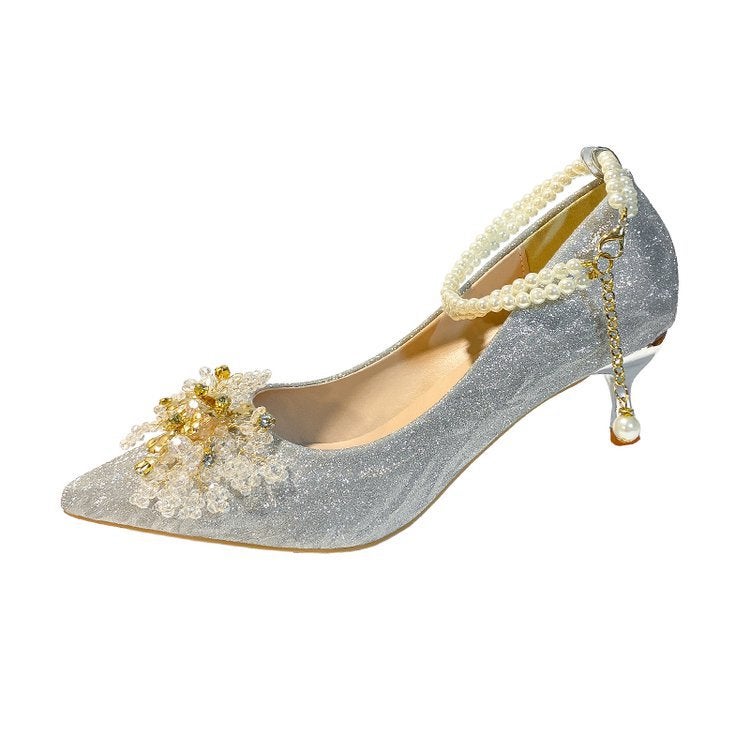 French Crystal Wedding Shoes 2024 Xiuhe Wedding Dress Two-Wear Bridal Shoes Daily Dress High Heel Bridesmaid Shoes - Image 1