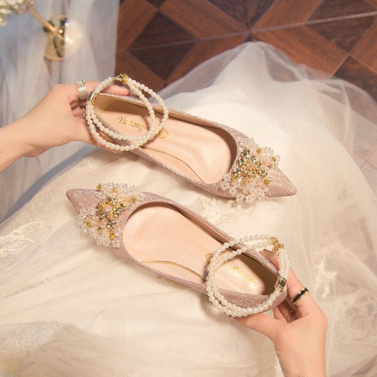 French Crystal Wedding Shoes 2024 Xiuhe Wedding Dress Two-Wear Bridal Shoes Daily Dress High Heel Bridesmaid Shoes - Image 3