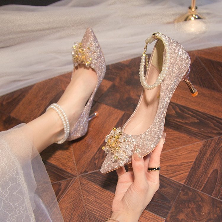 French Crystal Wedding Shoes 2024 Xiuhe Wedding Dress Two-Wear Bridal Shoes Daily Dress High Heel Bridesmaid Shoes - Image 4