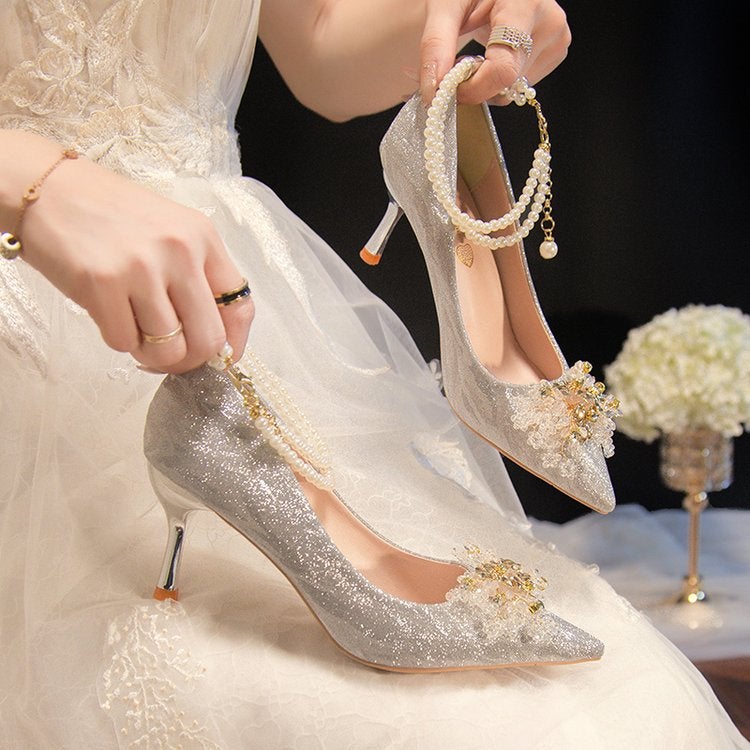 French Crystal Wedding Shoes 2024 Xiuhe Wedding Dress Two-Wear Bridal Shoes Daily Dress High Heel Bridesmaid Shoes - Image 2
