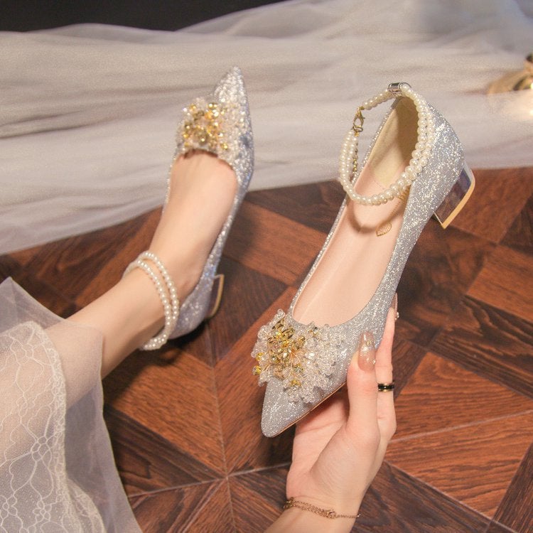 French Crystal Wedding Shoes 2024 Xiuhe Wedding Dress Two-Wear Bridal Shoes Daily Dress High Heel Bridesmaid Shoes - Image 5