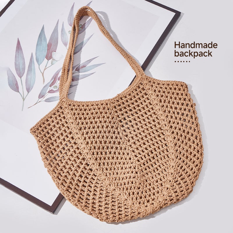 Hollow-out Hand-woven Linen Cotton Shoulder Bag, Large Capacity Casual Crossbody Bag - Image 2