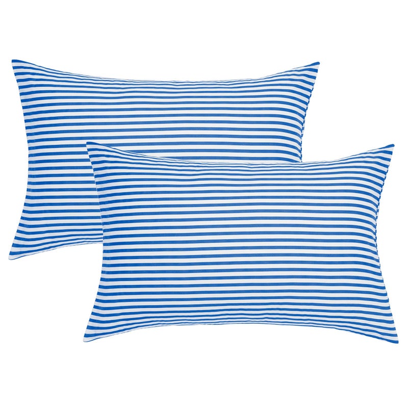 JELLYMONI 100% Natural Cotton Striped Standard Pillowcases Set, 2 Pack White and Blue Stripes Pattern Printed Pillow Covers with Envelope Closure(Pillows are not Included) - Image 1
