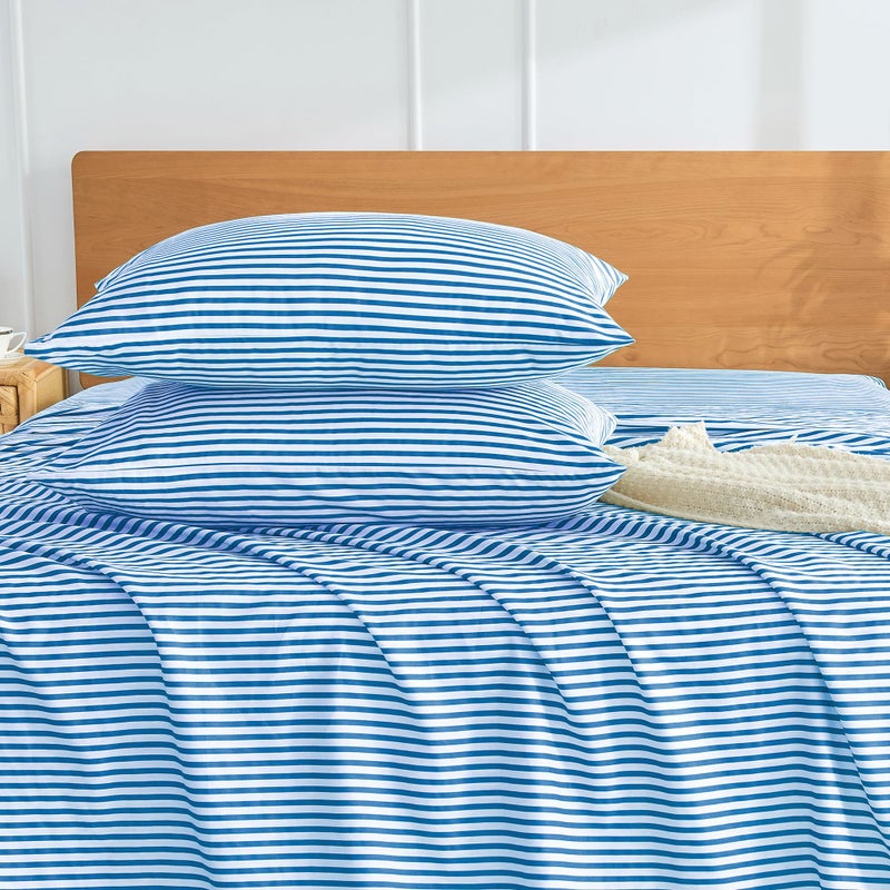 JELLYMONI 100% Natural Cotton Striped Standard Pillowcases Set, 2 Pack White and Blue Stripes Pattern Printed Pillow Covers with Envelope Closure(Pillows are not Included) - Image 5