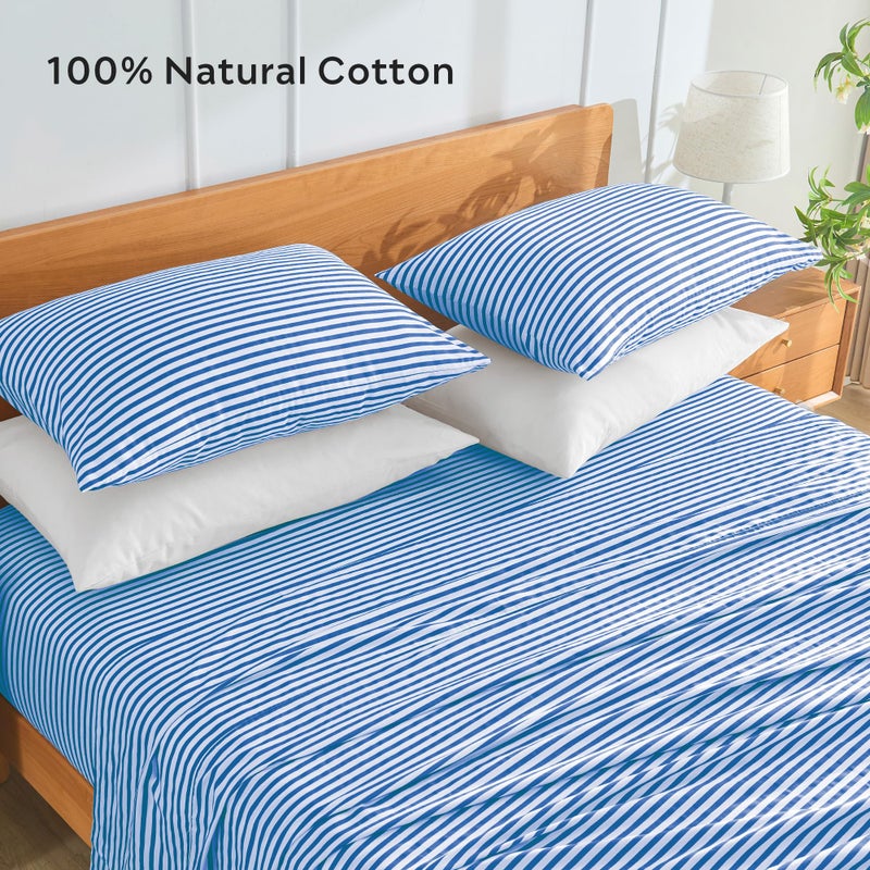JELLYMONI 100% Natural Cotton Striped Standard Pillowcases Set, 2 Pack White and Blue Stripes Pattern Printed Pillow Covers with Envelope Closure(Pillows are not Included) - Image 3