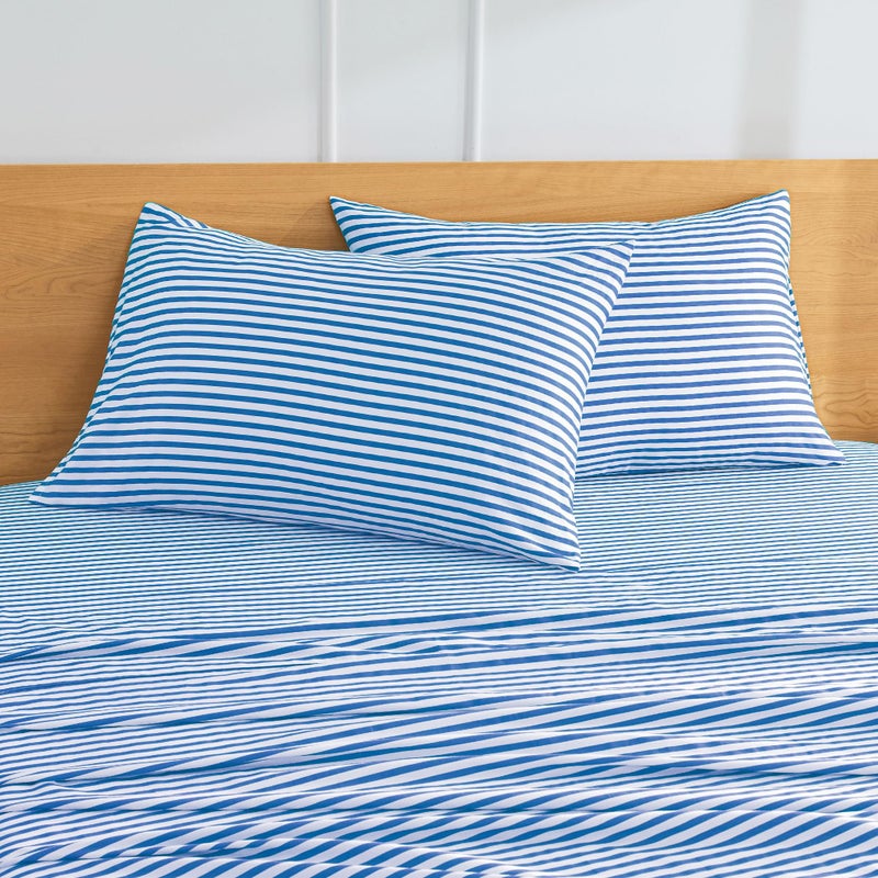 JELLYMONI 100% Natural Cotton Striped Standard Pillowcases Set, 2 Pack White and Blue Stripes Pattern Printed Pillow Covers with Envelope Closure(Pillows are not Included) - Image 2