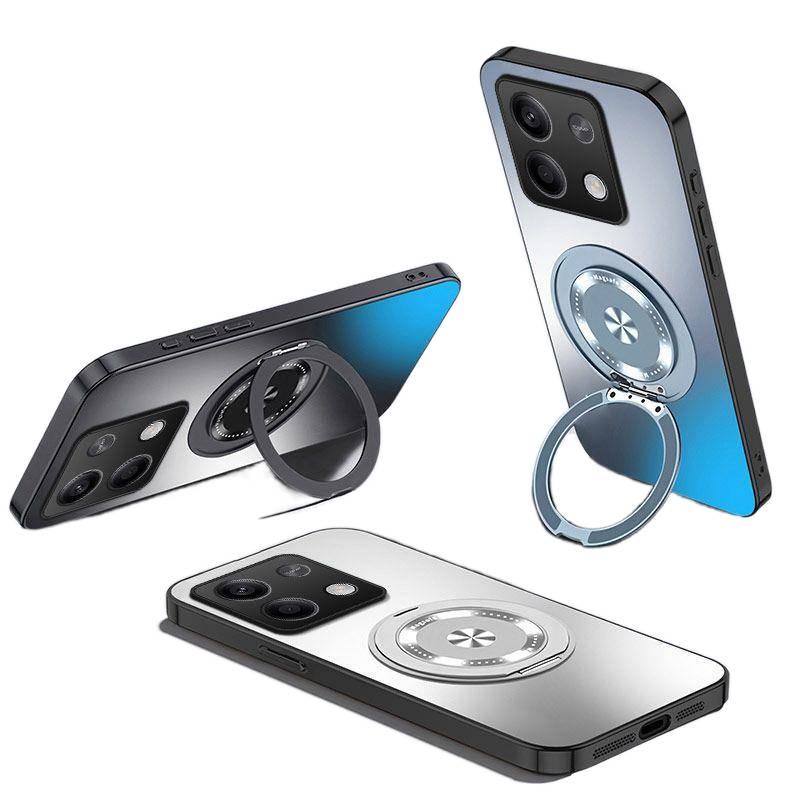 LS غطاء MagSafe لـ Redmi Note 14 Pro مع حامل قائم ومغناطيس قوي مع لمسة نهائية غير لامعة مع دوران 360 درجة باللون رمادي مغناطيسي بوظيفة حامل باللون الأحمر باللون الرمادي - Image 2