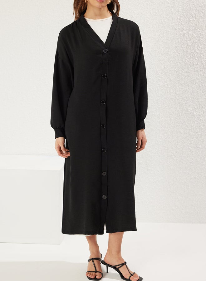 trendyol Black Buttoned Woven Cape & Abaya & Kimono - Image 4