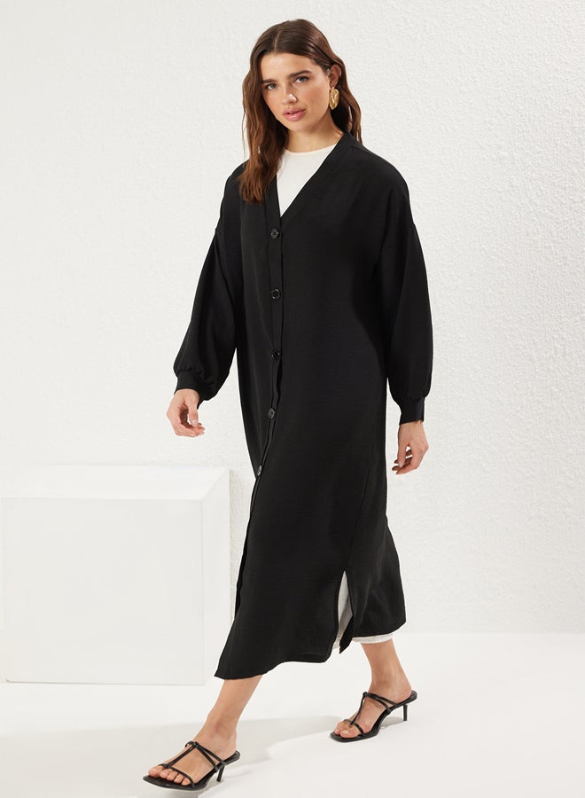 trendyol Black Buttoned Woven Cape & Abaya & Kimono - Image 3