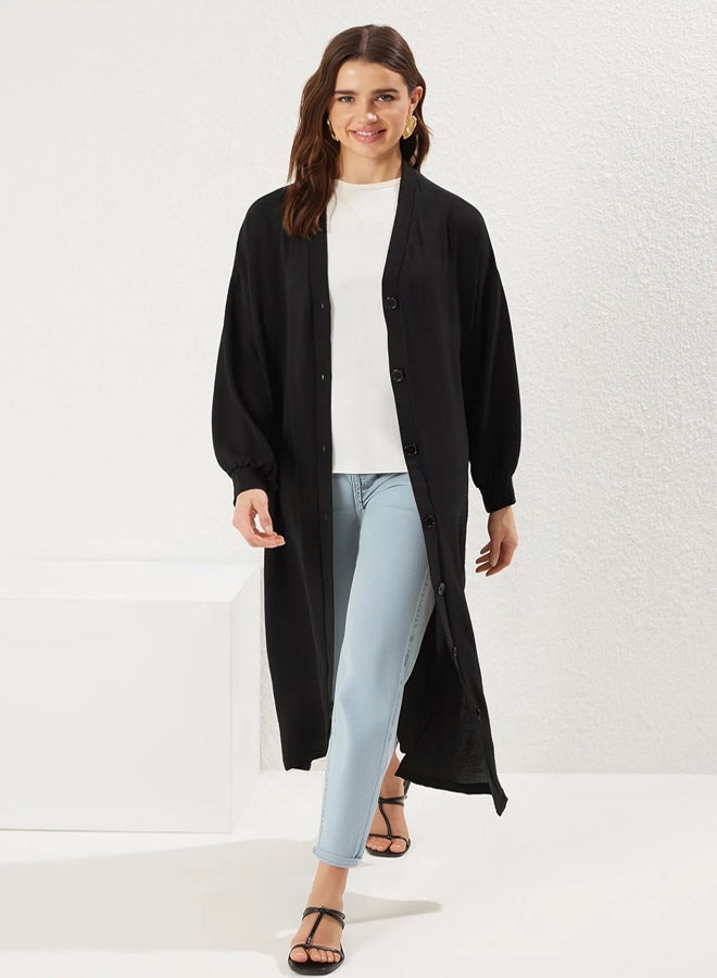 trendyol Black Buttoned Woven Cape & Abaya & Kimono - Image 1