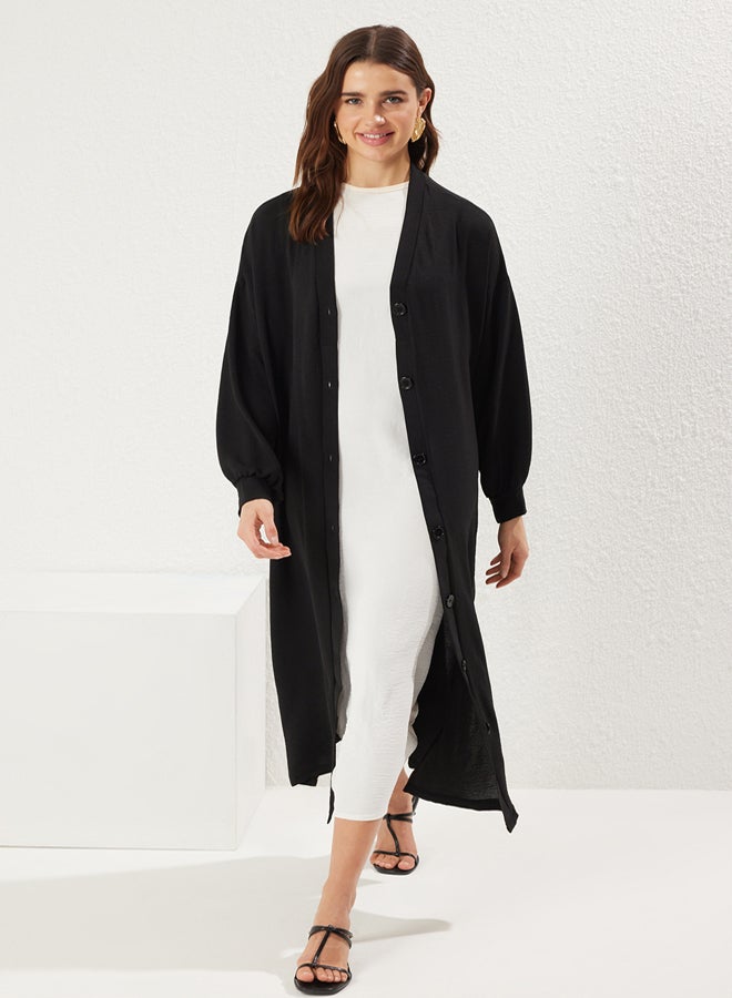 trendyol Black Buttoned Woven Cape & Abaya & Kimono - Image 2