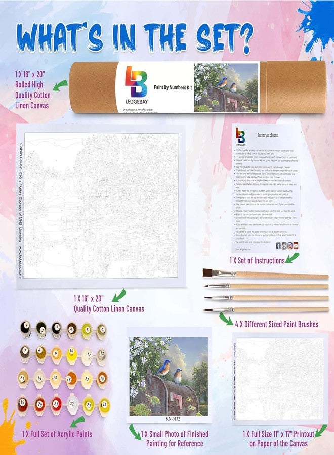 Ledgebay DIY Paint by Numbers Kit for Adults Unframed Canvas: Beginner to Advanced Paint by Numbers Kit Kits Include Acrylic Paint Set, Brushes&Tabletop Easel (Rural Route Bluebirds 16"x20" Unframed) - Image 3