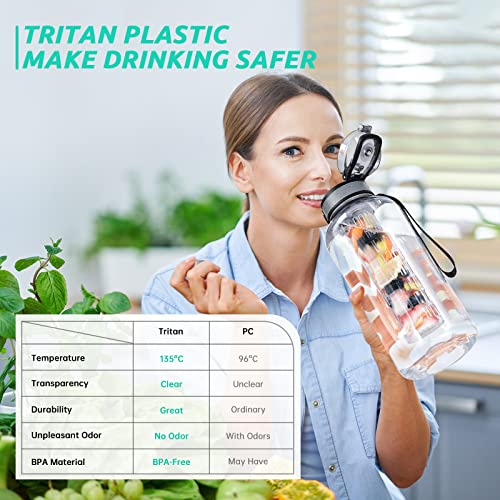 UTEBIT Fruit Infuser Water Bottle - 68 OZ Leakproof Plastic Infusion Bottle With Straw for Gym, Camping, Travel, Outdoor - Image 4
