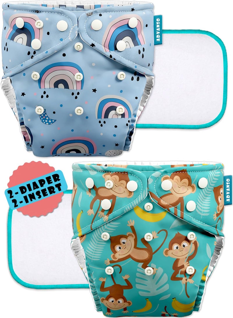 Advanso Leakage-proof cloth diapers for babies, high absorbent 2 reusable diaper 2 insert pad combo pack washable cloth diaper free size 5-18kg baby adjustable pocket cover 18 - Image 1