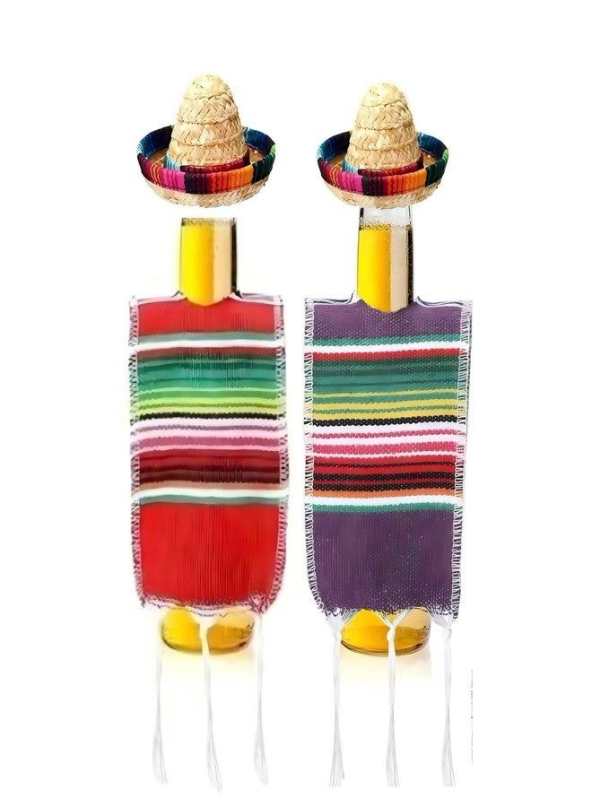 Lumadecor 2 Sets Mini Sombrero Hats & Serapes Bottle Toppers for Cinco De Mayo Mexican Fiesta Party Decor (2) - Image 1