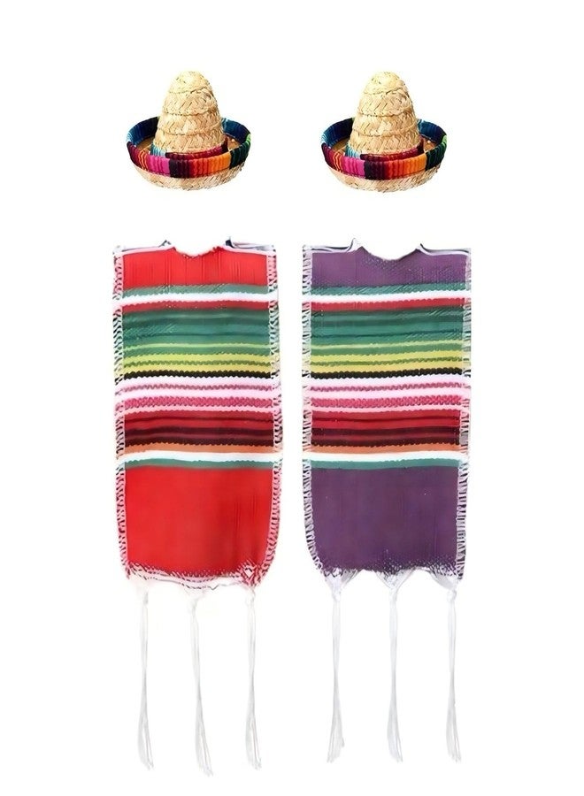 Lumadecor 2 Sets Mini Sombrero Hats & Serapes Bottle Toppers for Cinco De Mayo Mexican Fiesta Party Decor (2) - Image 2