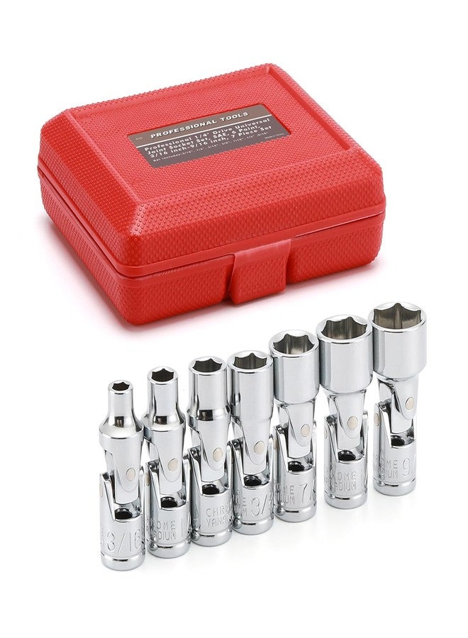 EMENTOL 7PCS 1/4" Drive Universal Joint Socket Set, 6 Point, SAE Universal Flex Socket Set, CR-V, Swivel Head, 3/16 Inch - 9/16 Inch - Image 1
