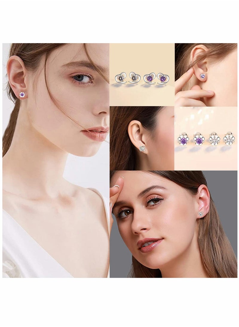 SYOSI - 925 Sterling Silver Stud Earrings Set, Hypoallergenic For Women, Flower Clear Cubic Zirconia Earrings, 9 Pairs Different Sizes Earring Studs - Image 1
