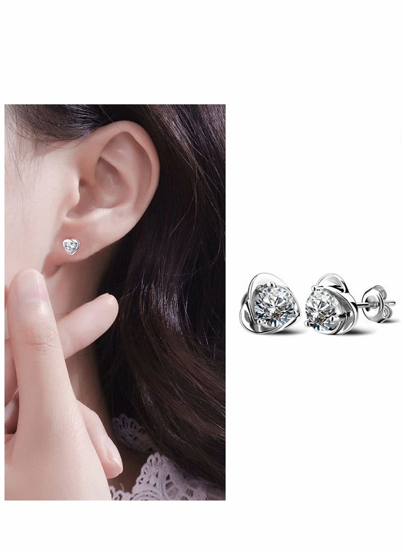 SYOSI - 925 Sterling Silver Stud Earrings Set, Hypoallergenic For Women, Flower Clear Cubic Zirconia Earrings, 9 Pairs Different Sizes Earring Studs - Image 1