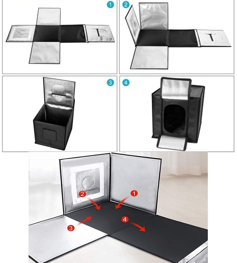 VEEPRO Portable Photo Studio Shooting LED Tent Light Cube Diffusion Soft Box Kit Adjustable Brightness Portable Shooting Tent with 4 Colors Backdrops for Photography(Multicolor_50 CM) - Image 2