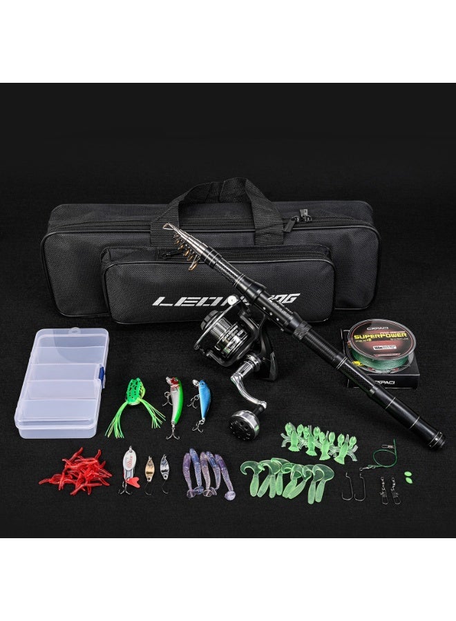 ليو عدة صيد سمك لوايا تلسكوبية من ألياف الكربون – قصبة صيد محمولة متعددة الأقسام للسفر | خفيفة الوزن عالية القوة لصيد المياه العذبة والبحرية (كارب، باس، تراوت، بايك والمزيد) - Image 3