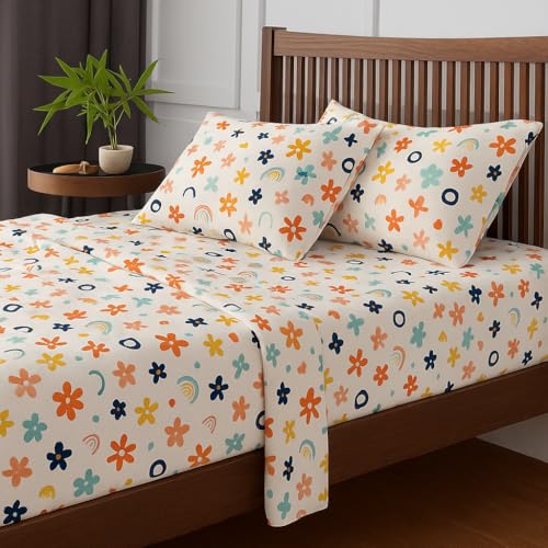 Cottington Lane Rainbow Bed Sheet for King Size Bed – Kids/Girls/Teens Bedsheet with 2 Pillow Covers | Soft Microfiber | Colorful & Fun Rainbow Splash Print - Image 2