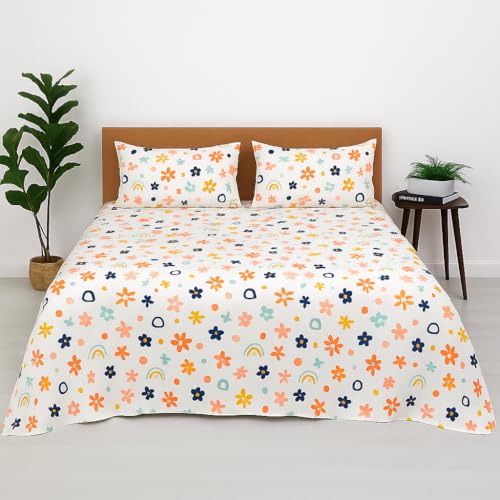 Cottington Lane Rainbow Bed Sheet for King Size Bed – Kids/Girls/Teens Bedsheet with 2 Pillow Covers | Soft Microfiber | Colorful & Fun Rainbow Splash Print - Image 1