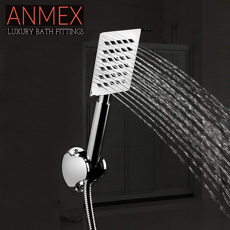 ANMEX ANMEX 9 Long UltraSlim Square Rain Handheld Shower with 1mtr Stainless Steel Shower Tube and Wall Hook Silver  - Image 2