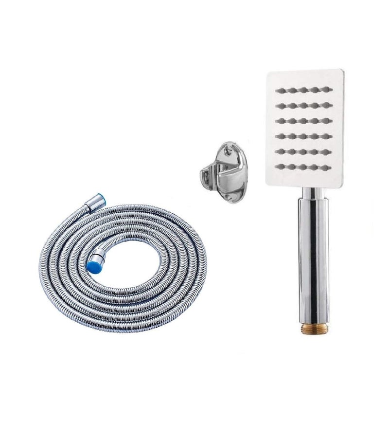 ANMEX ANMEX 9 Long UltraSlim Square Rain Handheld Shower with 1mtr Stainless Steel Shower Tube and Wall Hook Silver  - Image 1