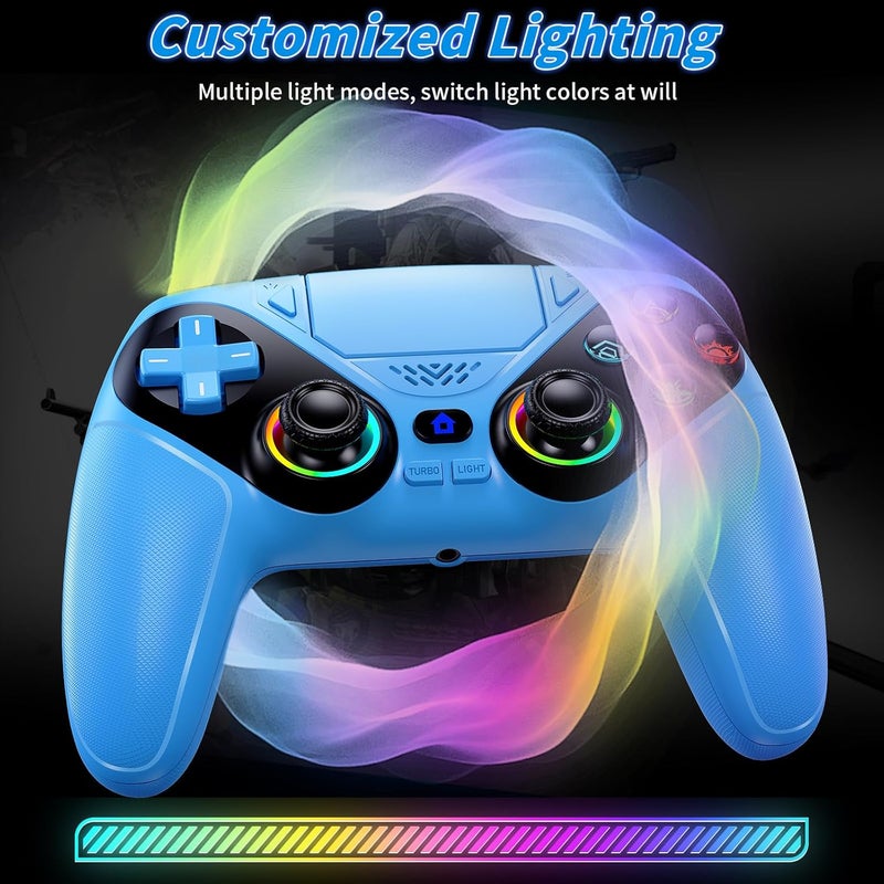 Gamrombo جهاز تحكم لاسلكي LED من لجهاز PS5، متوافق مع PS5 Pro/Slim/PC، اهتزاز مزدوج، وظيفة ماكرو/توربو، مقبس صوت 3.5 مم، جهاز تحكم ألعاب بتحكم حركة 6 محاور مع مكبر صوت (أزرق سماوي) - Image 2