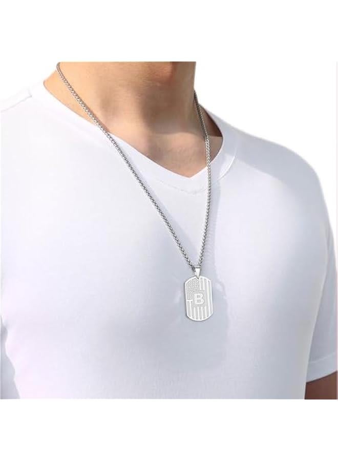 Graduation Gifts Initial A-Z Letter Necklace for Men Boys Kids Teen, Stainless Steel American Flag Dog Tag Pendent Chain Jewelry Birthday  Gifts for boyfriend husband 24Inches - Image 2
