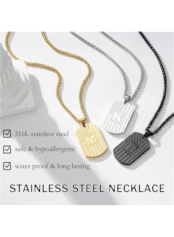 Graduation Gifts Initial A-Z Letter Necklace for Men Boys Kids Teen, Stainless Steel American Flag Dog Tag Pendent Chain Jewelry Birthday  Gifts for boyfriend husband 24Inches - Image 5