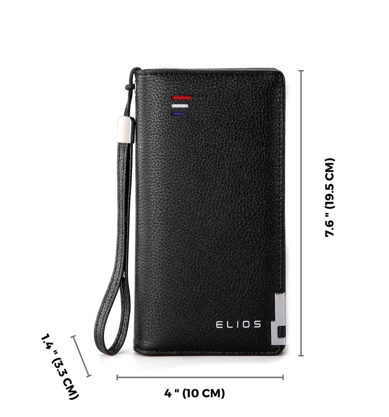 Elios Women Large Capacity Pu Leather Clutch Wallet Card Phone Holder Organizer Ladies Purse With Wrist Strap, Black - Image 5