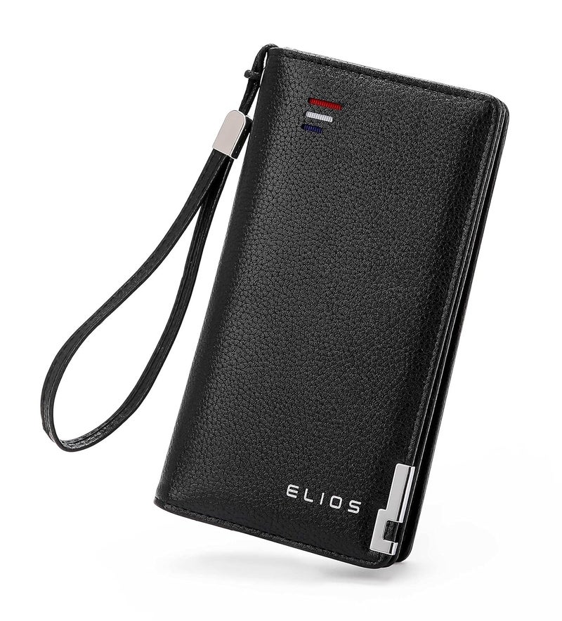 Elios Women Large Capacity Pu Leather Clutch Wallet Card Phone Holder Organizer Ladies Purse With Wrist Strap, Black - Image 1