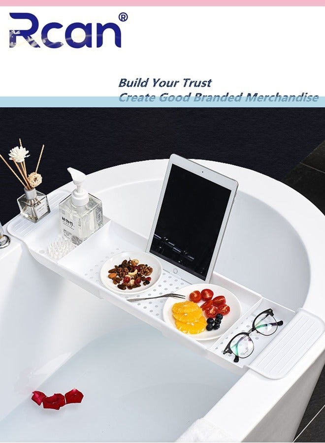 ركان صينية حوض الاستحمام، رف تخزين قابل للتوسيع لحوض الاستحمام، منظم حوض استحمام متعدد الوظائف لمستلزمات غسيل الودائع في الحمام، كتاب - Image 1