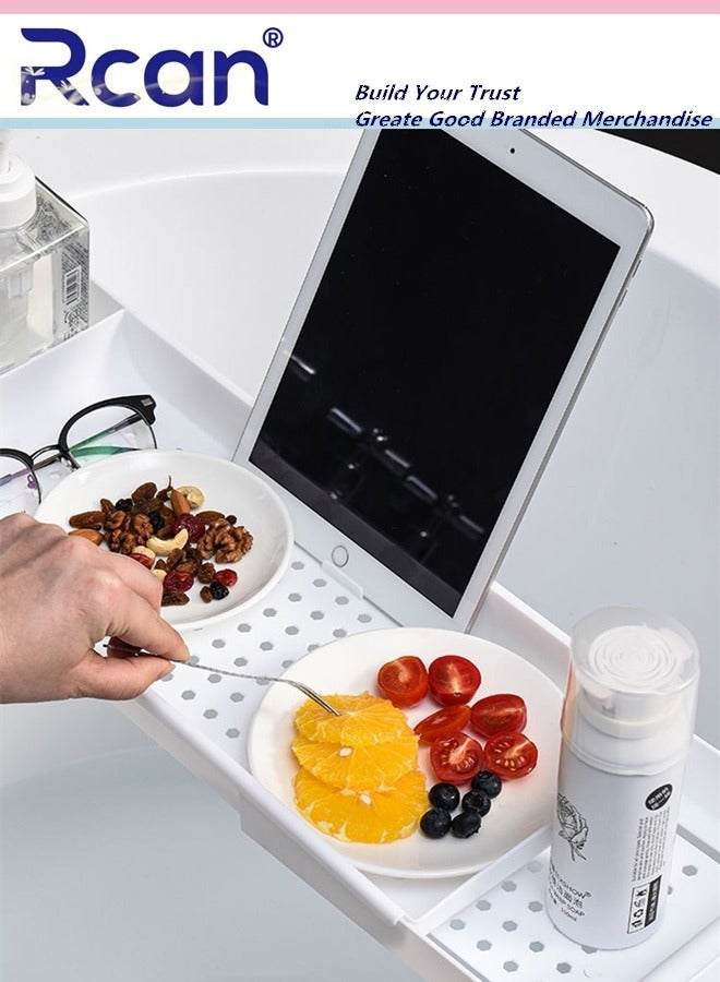 ركان صينية حوض الاستحمام، رف تخزين قابل للتوسيع لحوض الاستحمام، منظم حوض استحمام متعدد الوظائف لمستلزمات غسيل الودائع في الحمام، كتاب - Image 4