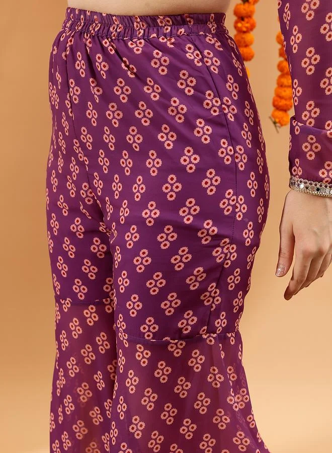 STREET 9  Printed V-Neck Kurta with Sharara Set for Women | Best Price UAE