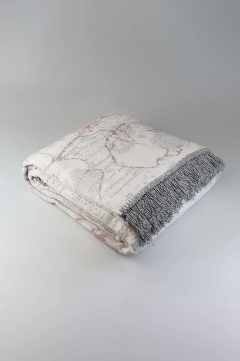 ميرينوس Aksu Cotton Blanket, Light Grey-Powder Blanket, Christmas Gift 180X220CM