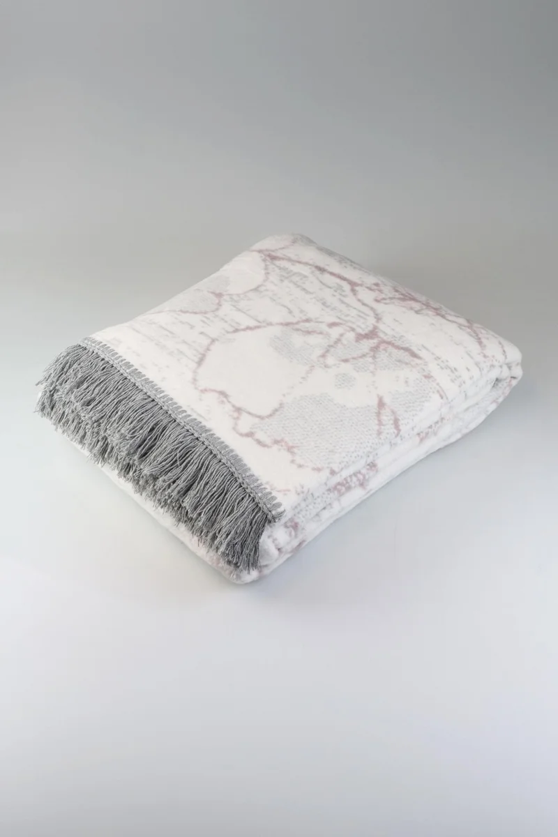 ميرينوس Aksu Cotton Blanket, Light Grey-Powder Blanket, Christmas Gift 180X220CM