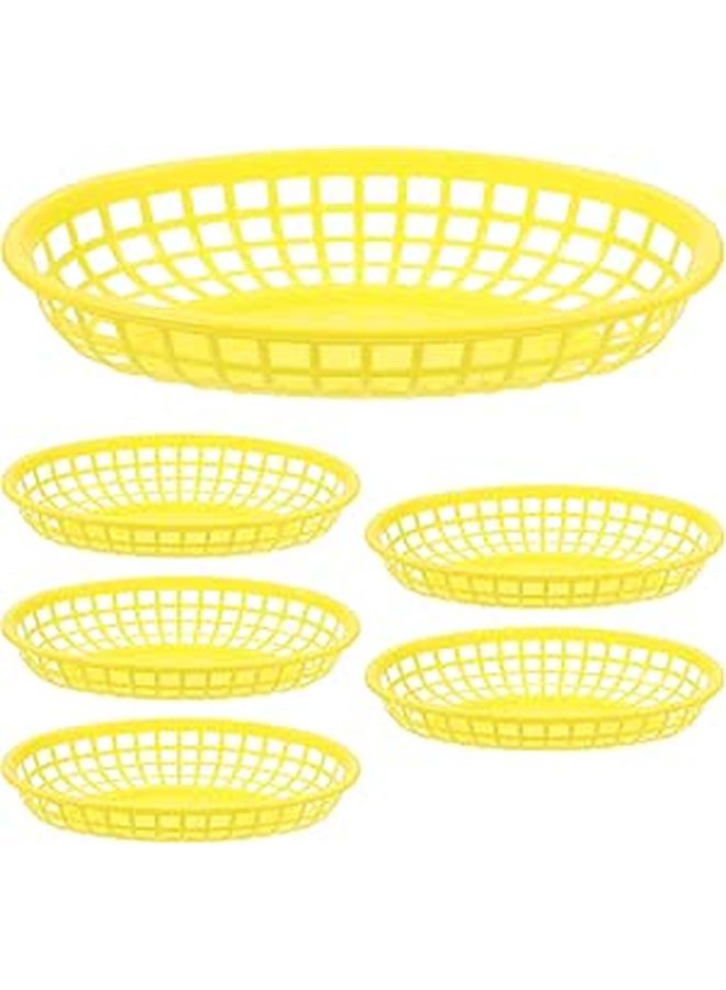 Yellow Plastic 6 Piece Oval Snack Food Baskets Portable Serving Trays For Restaurant And Home Use - Image 1