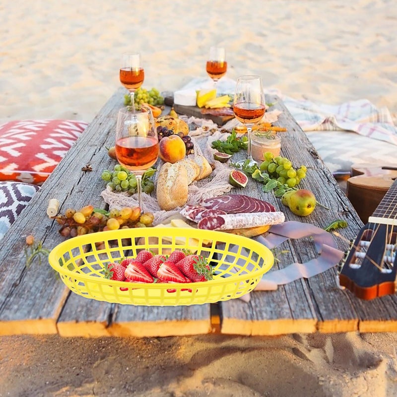 Yellow Plastic 6 Piece Oval Snack Food Baskets Portable Serving Trays For Restaurant And Home Use - Image 5