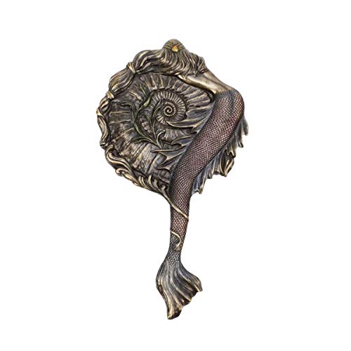 Unicorn Studios Vintage Style Hand Held Mermaid Vanity Mirror Cold Cast Resin Antique Bronze Finish - Image 2