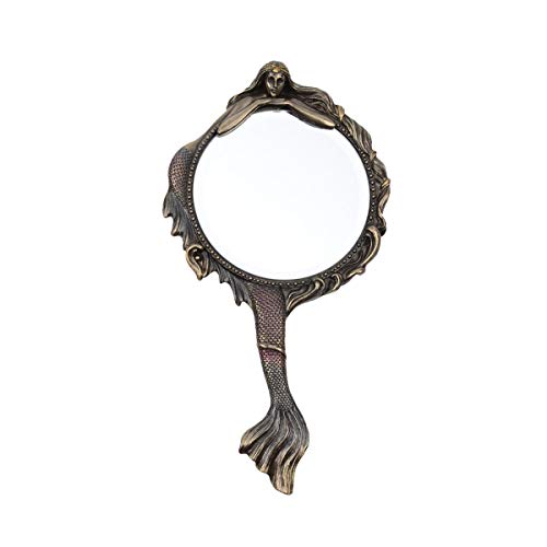 Unicorn Studios Vintage Style Hand Held Mermaid Vanity Mirror Cold Cast Resin Antique Bronze Finish - Image 4