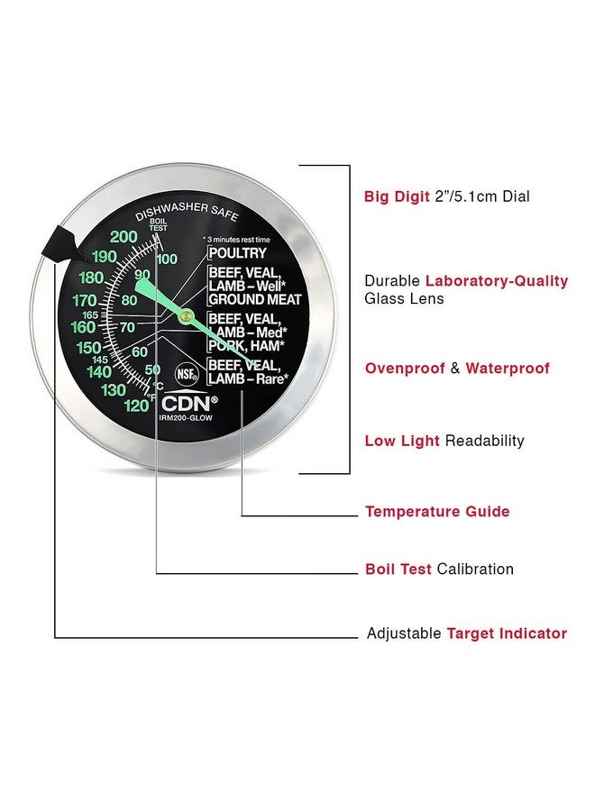 CDN Ovenproof Meat Thermometer - Glow | ProAccurate®, Temperature Guide on 2" Dial - Easy-to-Read in Low Light - Poultry, Roasting, Waterproof, NSF Certified - IRM200-GLOW - Image 3