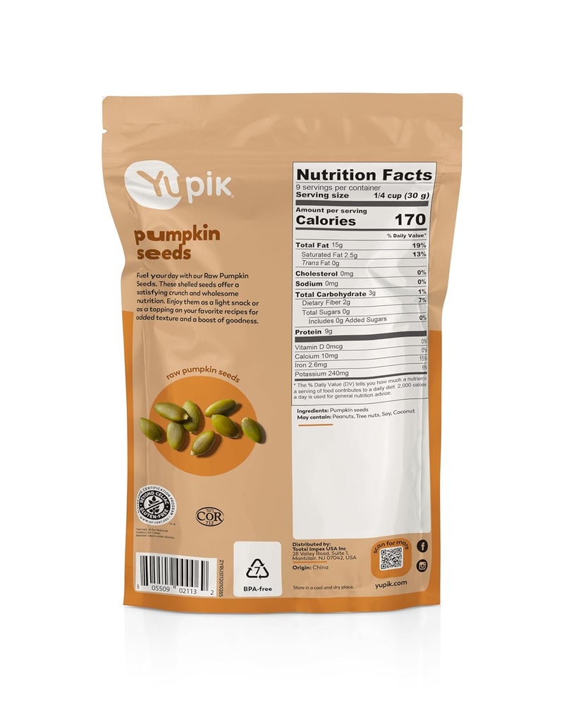 Yupik Raw Pumpkin Seeds, Shelled Kernels, 10.1 Oz, Kosher, Gluten-Free, Raw Seeds, Unsalted, Unroasted, No Shell, Nutritious & Healthy Snacks, Rich in Copper & Magnesium - Image 2