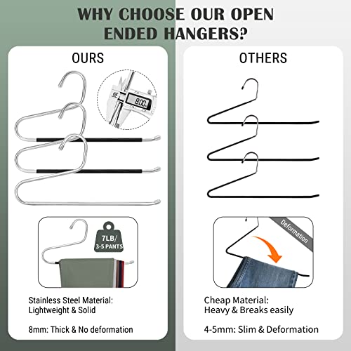 DOIOWN Open Ended Pants Hangers, Stainless Steel Pants Jean Hangers 8 mm Thick, Multifunctional Non-Slip Hangers for Heavy Pants, Jeans, Trousers, Scarf, Space-Saving Clothes Hangers for Women and Men - Image 3